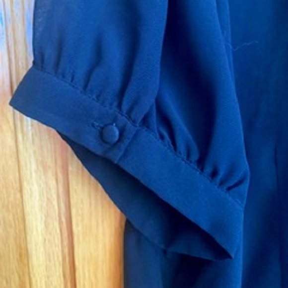 Pamela Dennis Black Sheer Ruffled Blouse Button Front Short Button Sleeves Sz XL - Picture 3 of 6